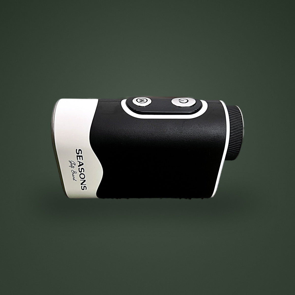 SEASONS laser rangefinder, three-quarter view showing the logo, control buttons and focus ring
