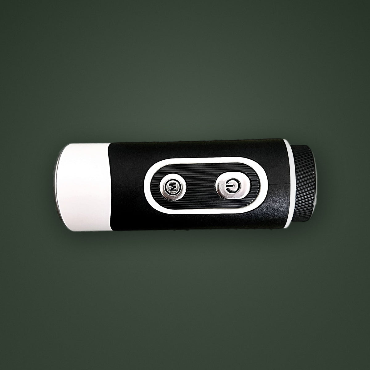 Top-down view of the SEASONS rangefinder two-button controls, mode and power